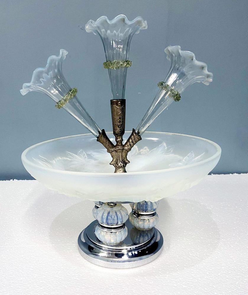 photo vinterior Art Deco Centrepiece Vase Julien Glass France Epergne 1930
