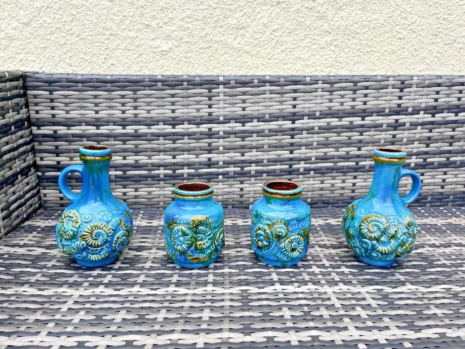 120.0 Pair Of Mid Century 60's Carstens Keramik West German Pottery Ammonite Jug Vases photo