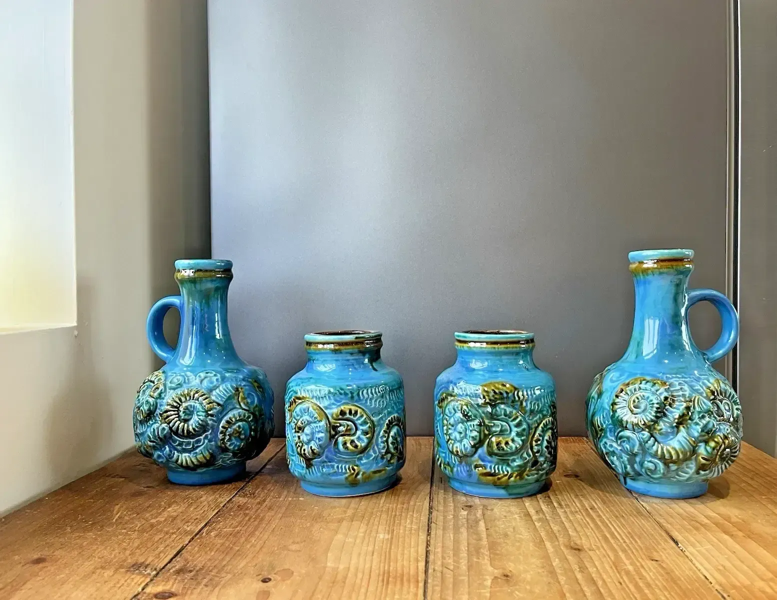 photo vinterior Pair Of Mid Century 60's Carstens Keramik West German Pottery Ammonite Jug Vases
