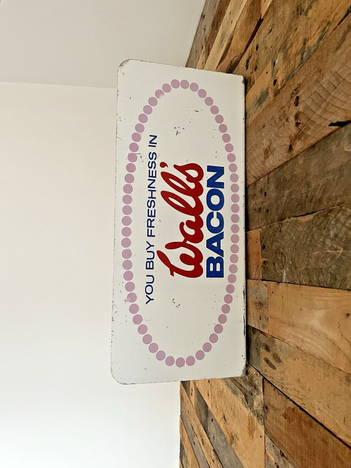 Rare Vintage Walls Bacon Not Ice Cream Metal Wall Flange Shop Butchers Sign 80's photo Art