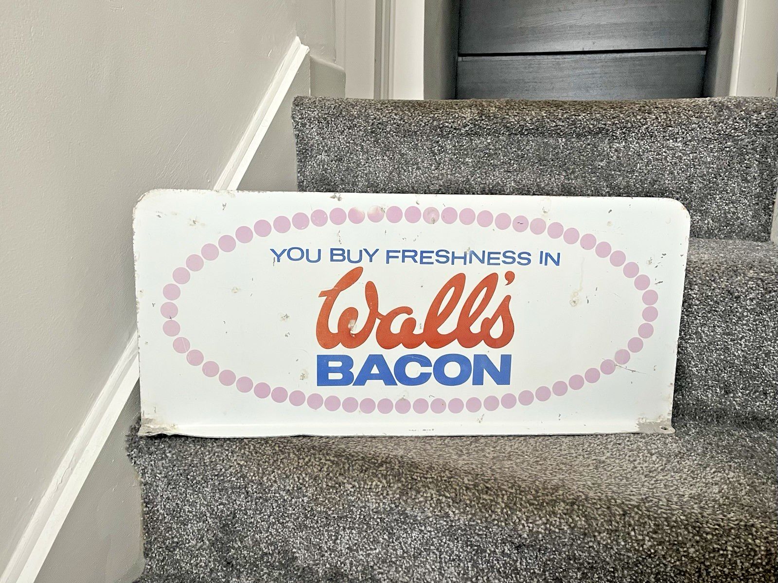 Art Rare Vintage Walls Bacon Not Ice Cream Metal Wall Flange Shop Butchers Sign 80's photo