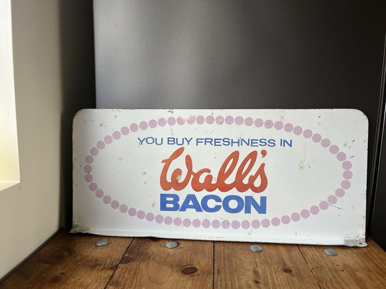 photo vintage Rare Vintage Walls Bacon Not Ice Cream Metal Wall Flange Shop Butchers Sign 80's