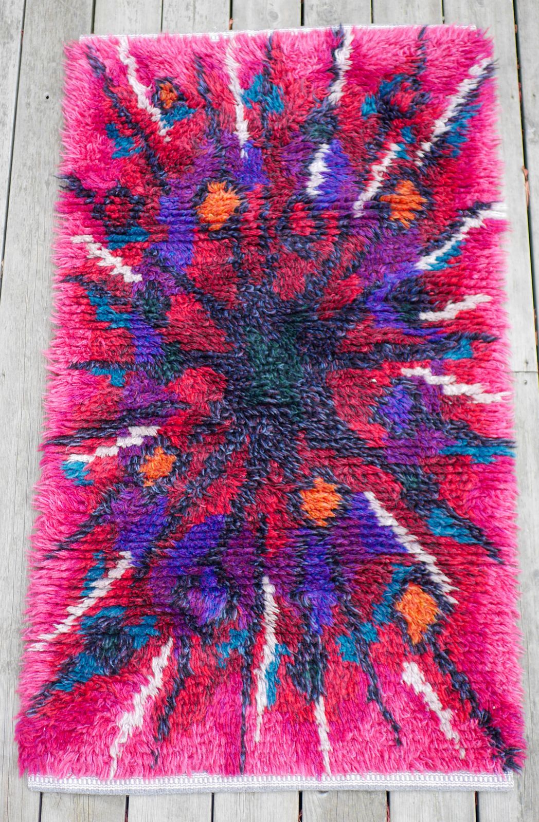 Vintage Swedish Tibet Rya Rug With Flower By Ingrid Jagarz For Mark Rya, 1960s photo vintage