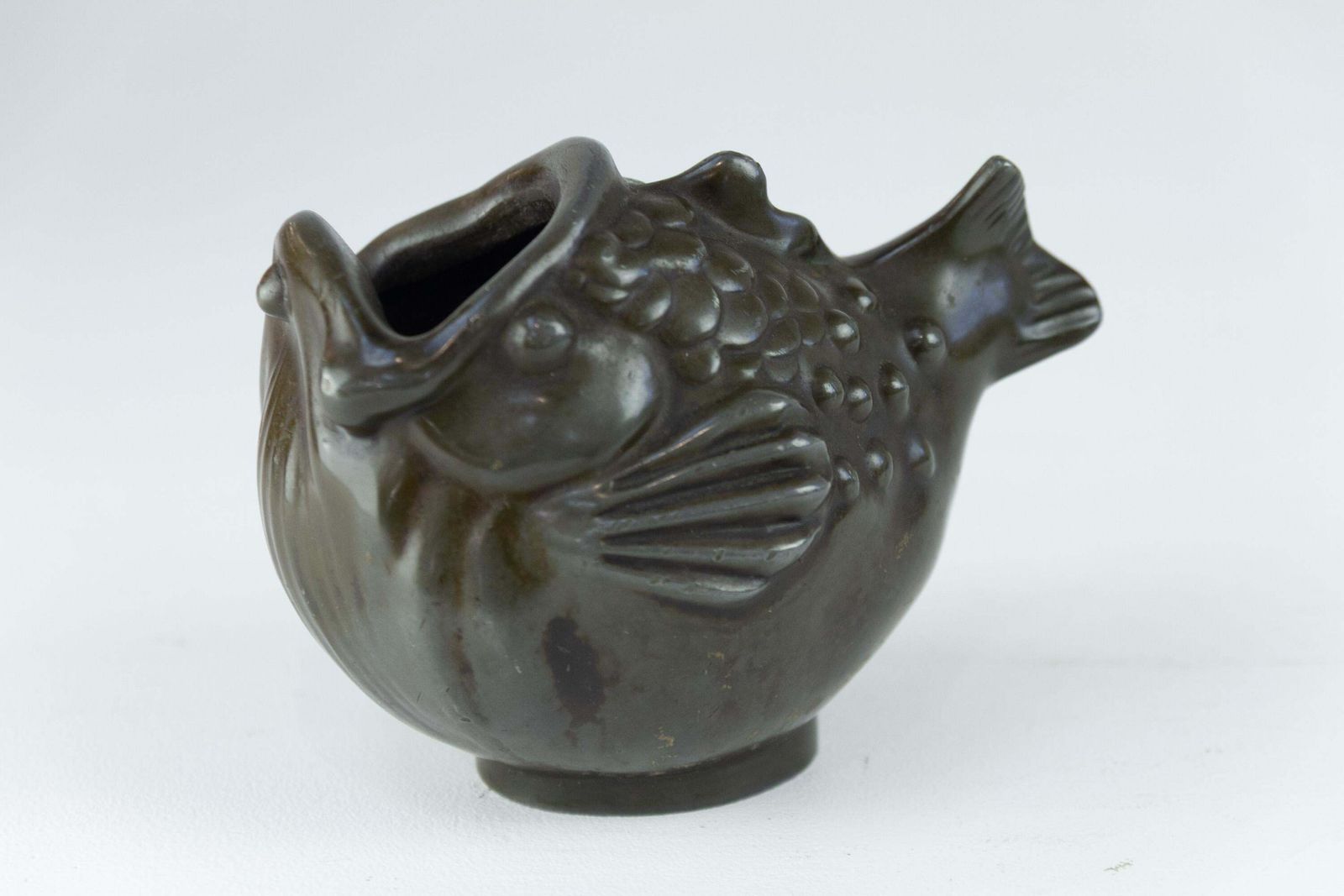 Danish Art Deco Fish Vase In Disko Metal By Just Andersen, 1930s. photo furniture