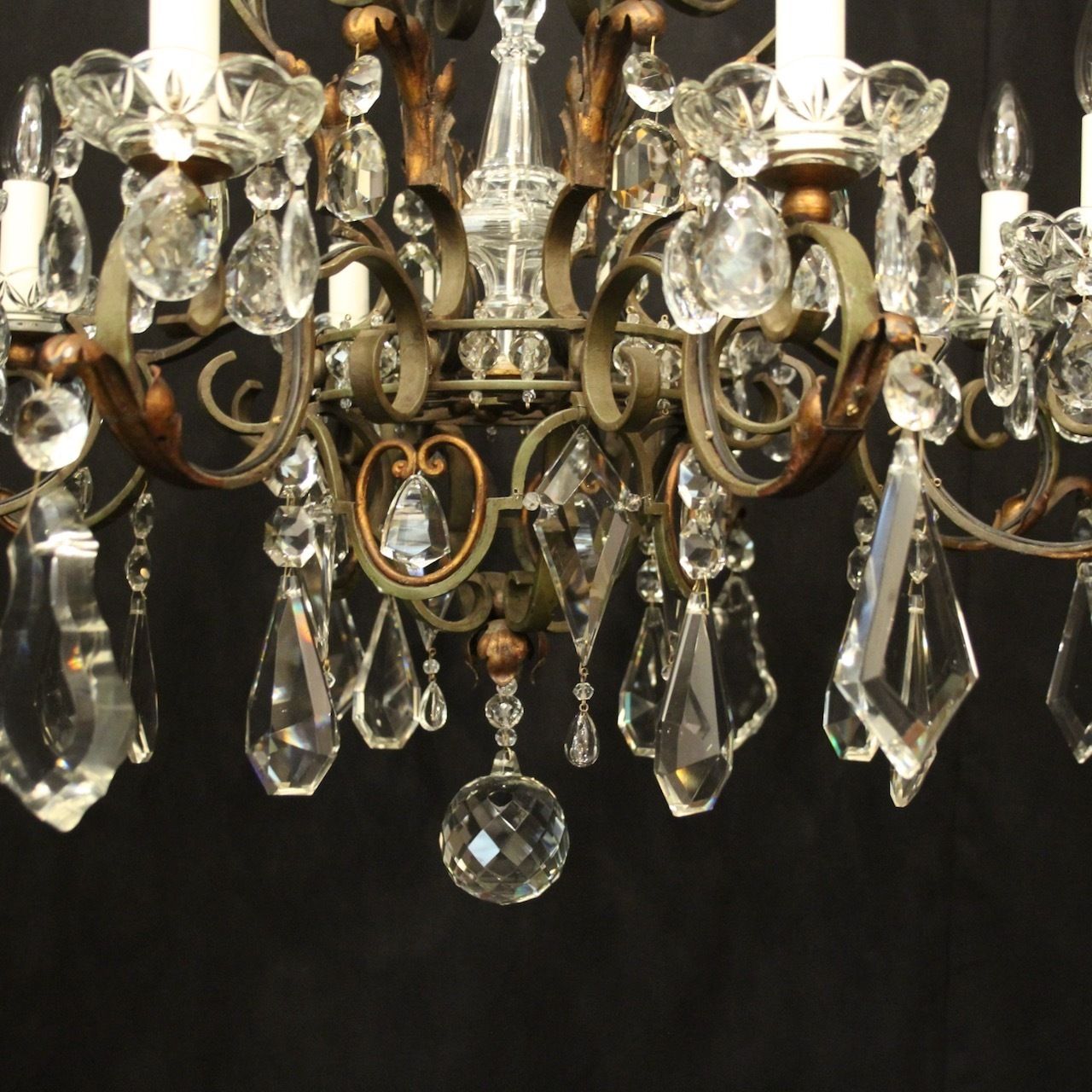 French Polychrome Wrought Iron Antique Chandelier photo for sale