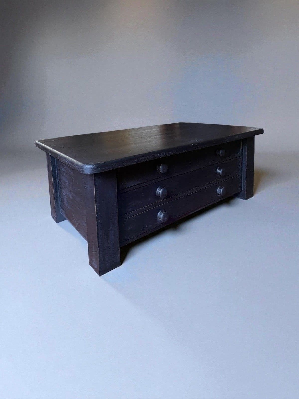 Large Black Painted Pine Late 20th Century Coffee Tv Table Plan Chest Style photo for sale