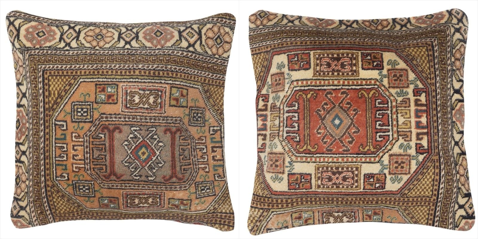 24"X24" Set Of 2 Rustic Handmade Cushion Covers. Vintage Turkish Rug Pillows