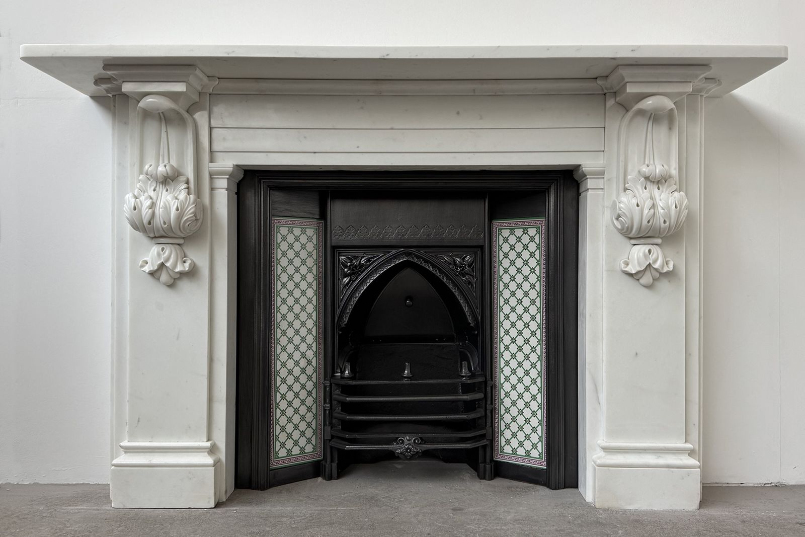 Substantial Antique William IV Carved Statuary White Marble Fireplace Surround