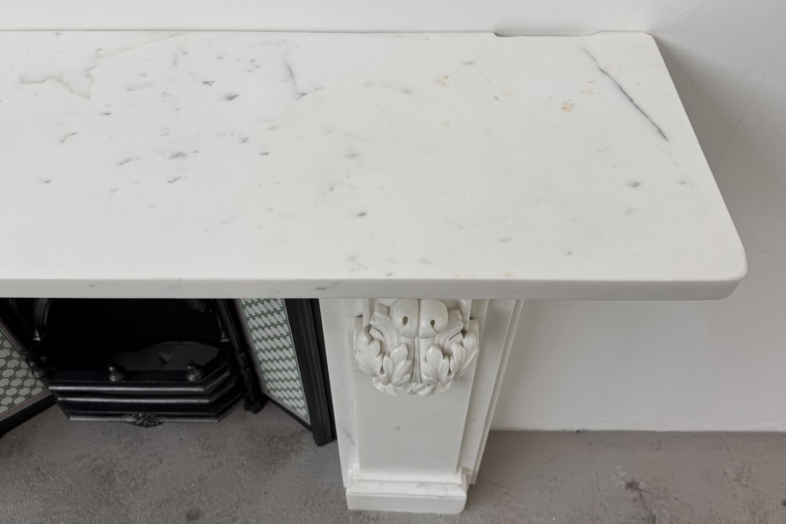 photo buy Substantial Antique William IV Carved Statuary White Marble Fireplace Surround