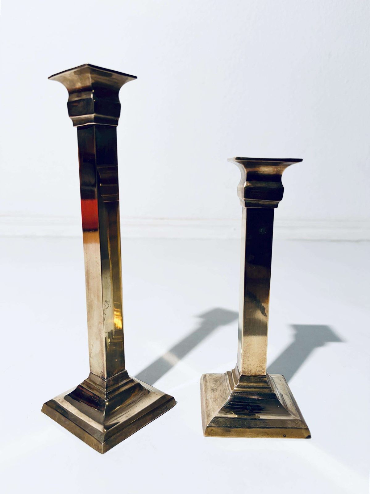 Two Brass Column Candle Holders / Hollywood Regency Classic Decor France photo for sale