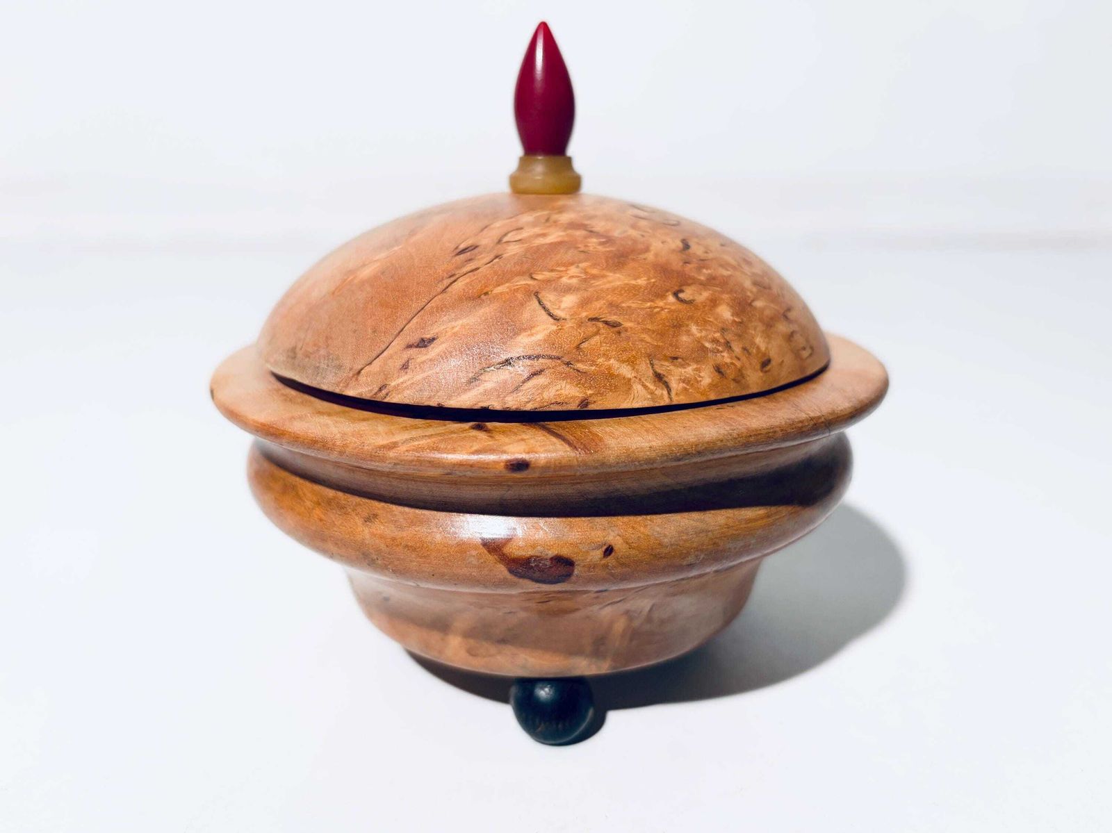 Art Deco Wooden Jewelery Box Round Bowl With Lid / 1920s Design Decor photo vinterior