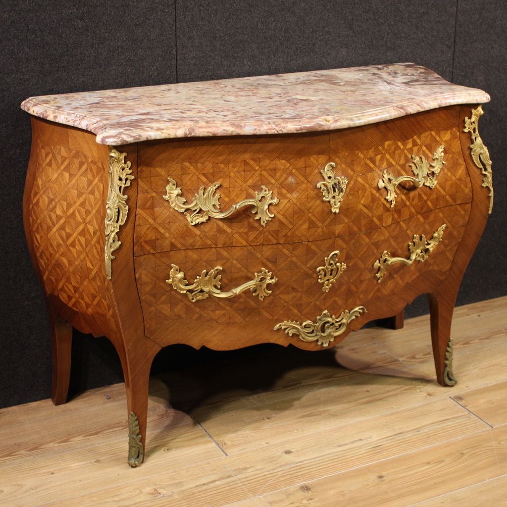 20th Century French Inlaid Dresser With Marble Top