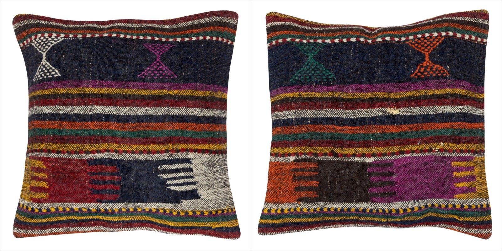 20"X20" Set Of 2 Hand Woven Kilim Cushion Covers. A Pair Of Lace Pillow Covers