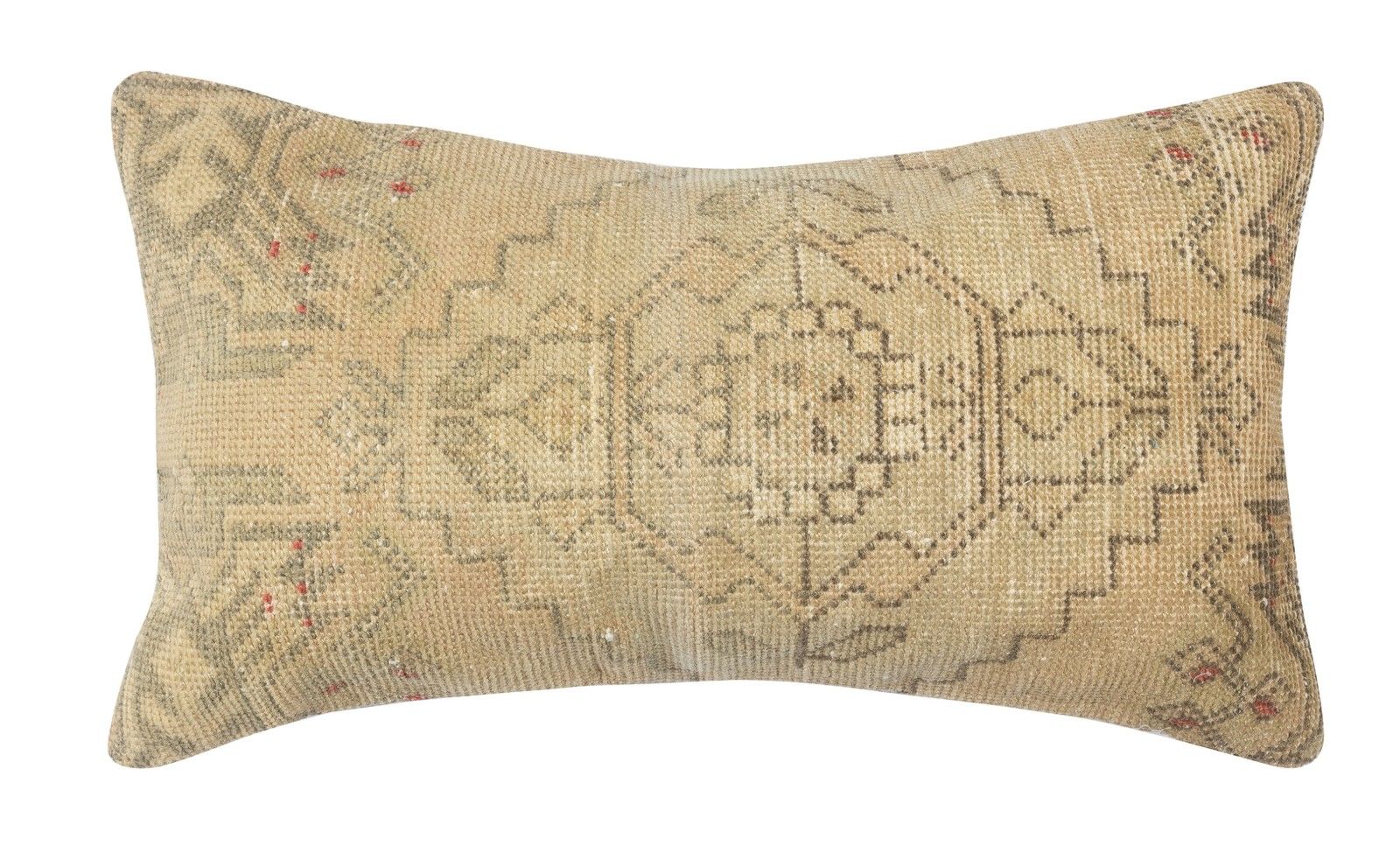 16"X28" Vintage Rug Pillowcase. Handknotted Rug Cushion Cover. Lumbar Pillow