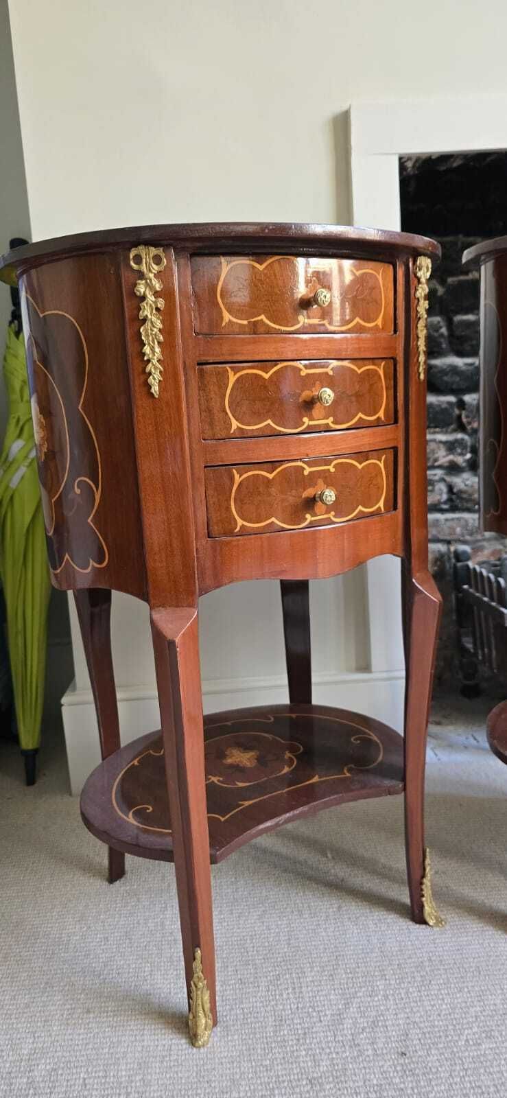 A Pair Of Louis XV Style Gilt Metal Mounted Inlaid Bedside Tables 20th Century photo furniture