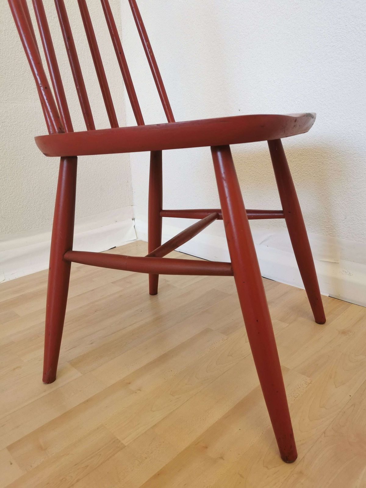 Vintage Coral Red Dining Chair: Ilmari Tapiovaara Style, Stol Kamnik 1960s photo 275.0