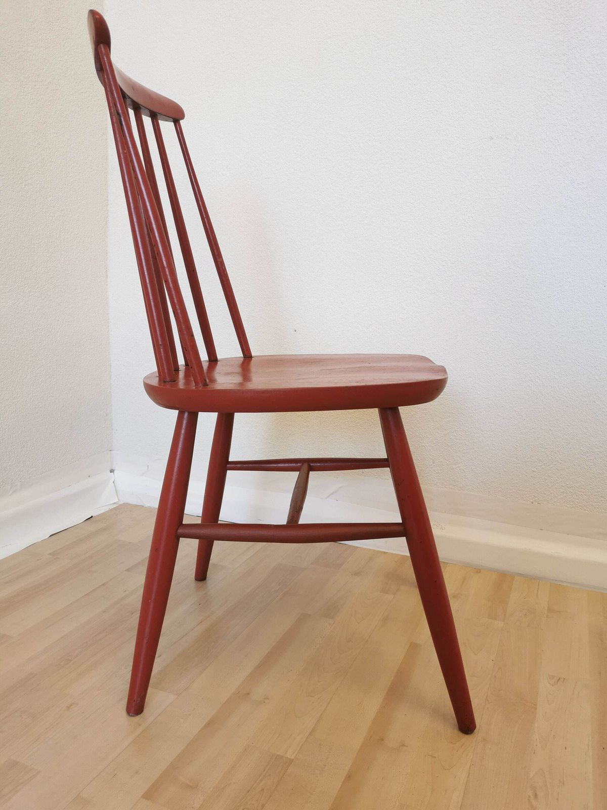 photo for sale Vintage Coral Red Dining Chair: Ilmari Tapiovaara Style, Stol Kamnik 1960s