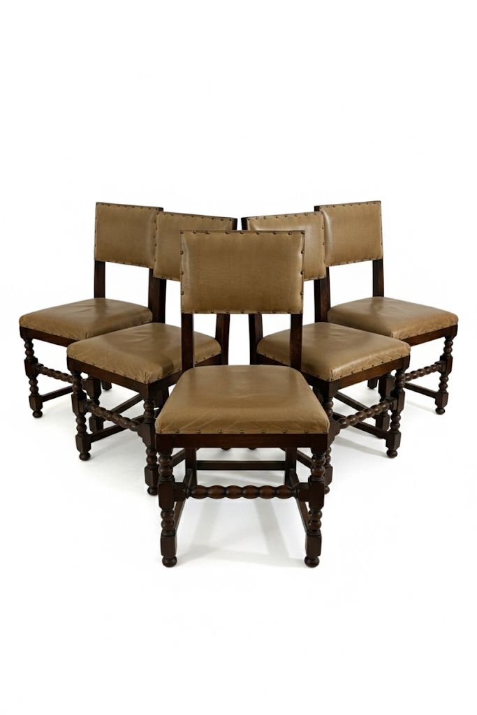 5 X Oak English Chairs, Early 20th Century photo for sale