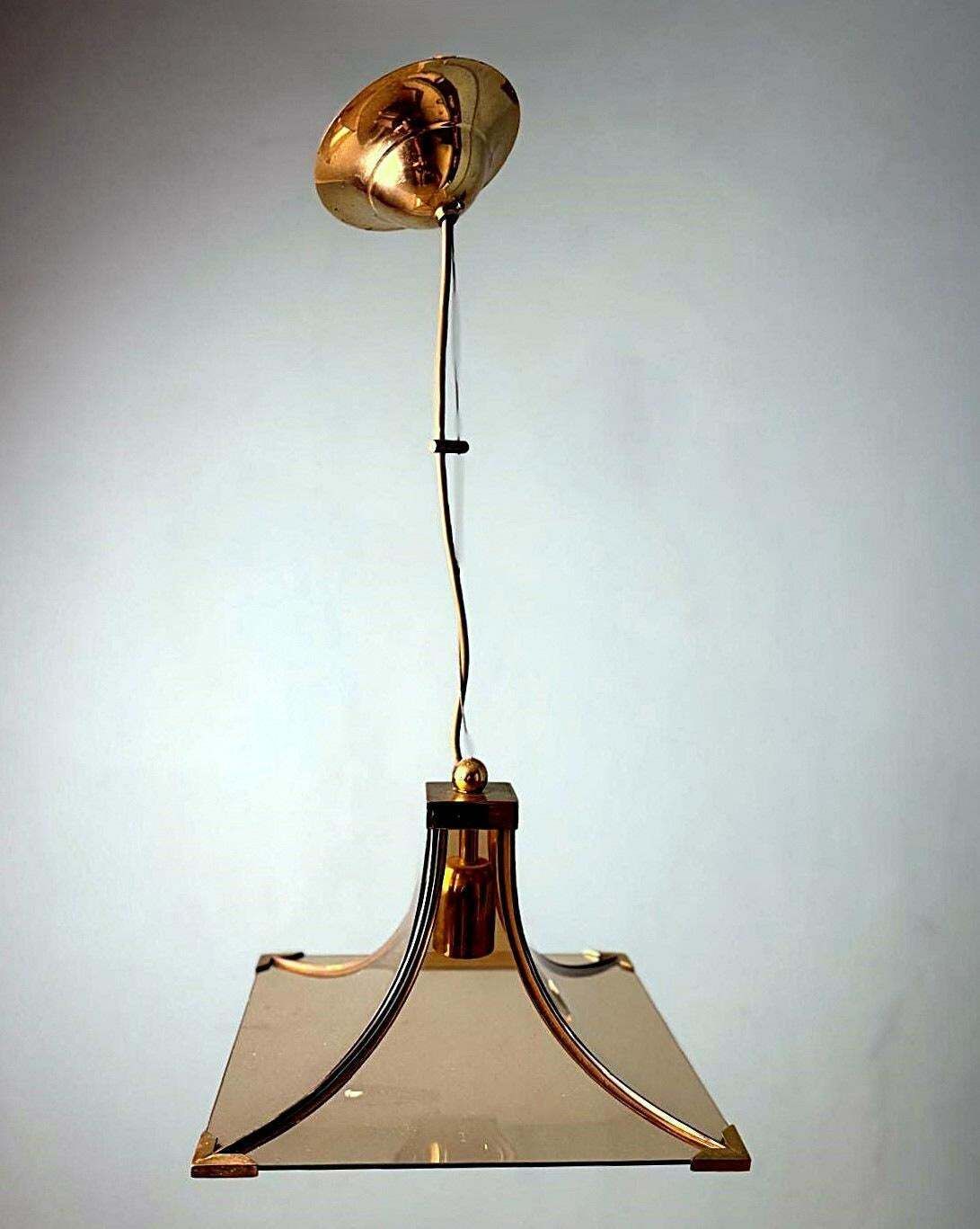 860.0 Vintage Italian Pair Of Smoked Crystal And Brass Italian Chandeliers photo
