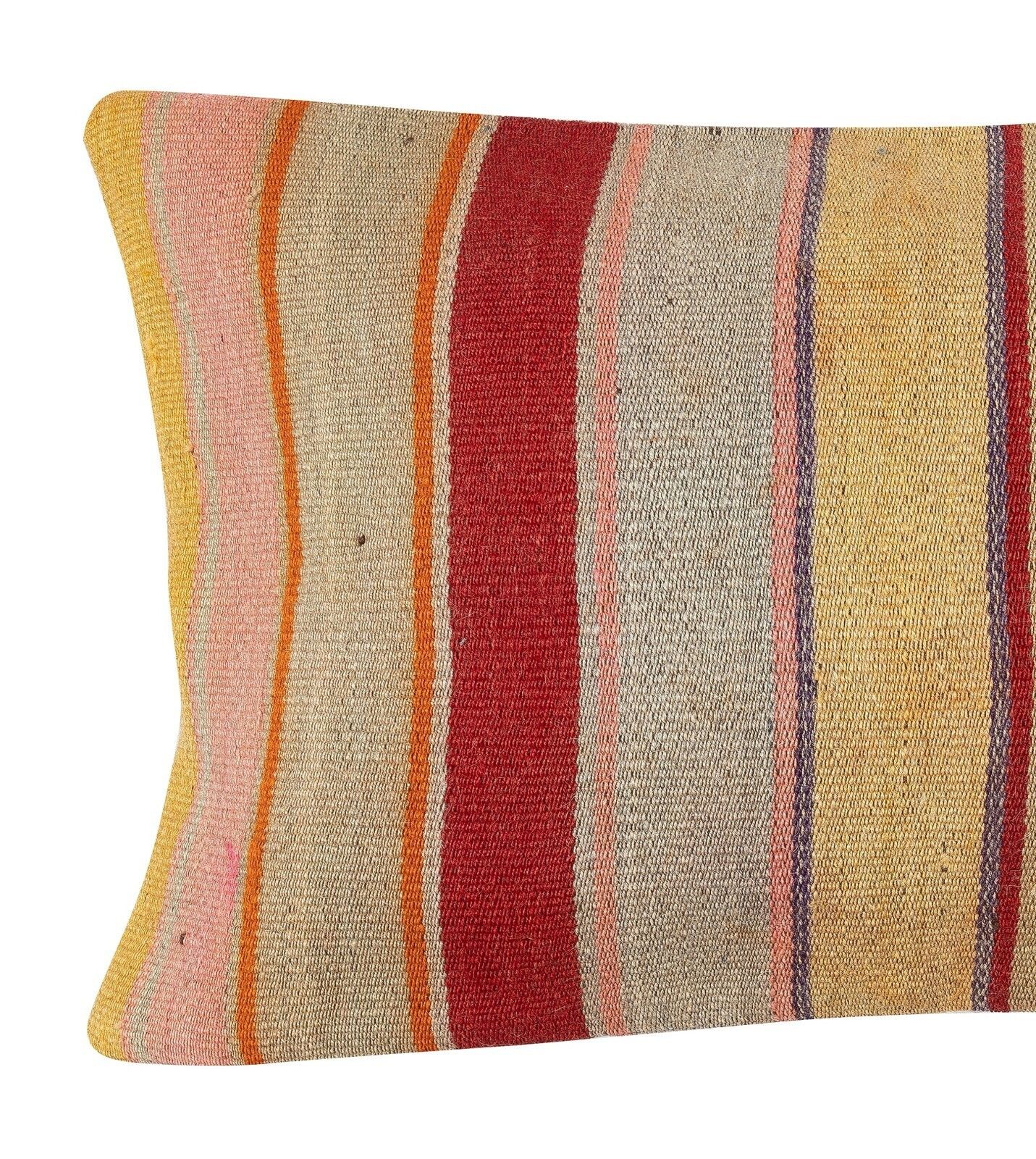 14"X28" Vintage Kilim Lumbar Pillow Cover. Hand Woven Turkish Cushion Covers photo furniture
