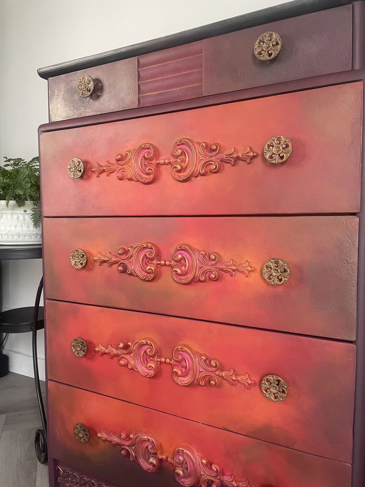 Vintage Stag Chest Of Drawers Hand Painted Red photo 495.0