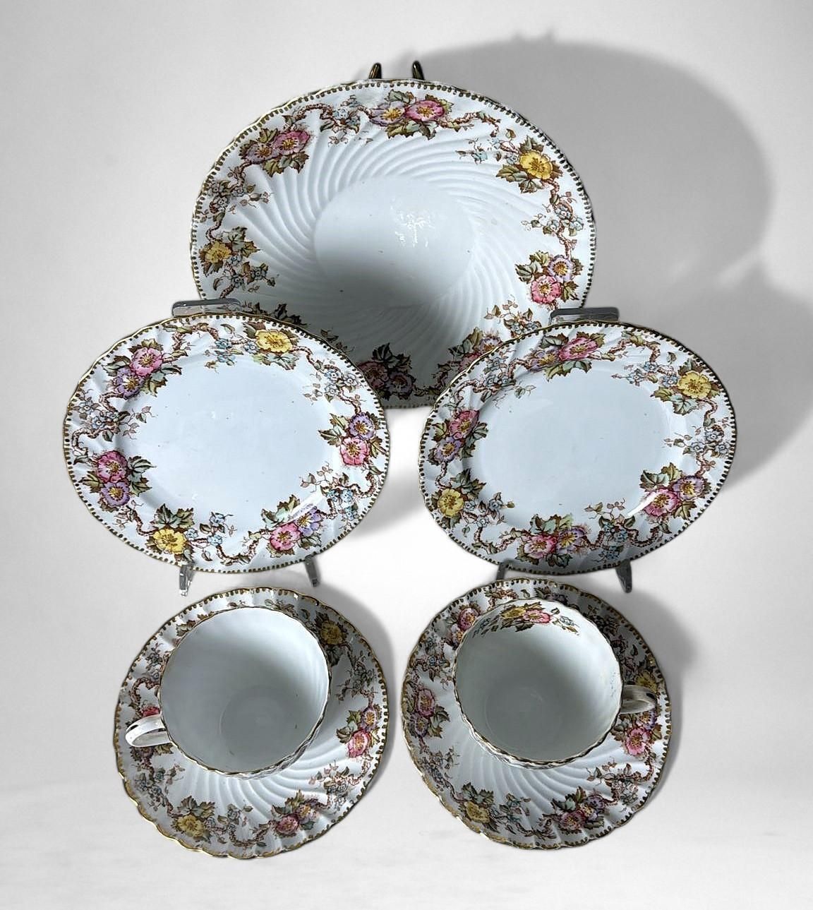 Staffordshire Pair Of Coffee/Tea Cups With Saucers And Dessert Tray photo Home Decor