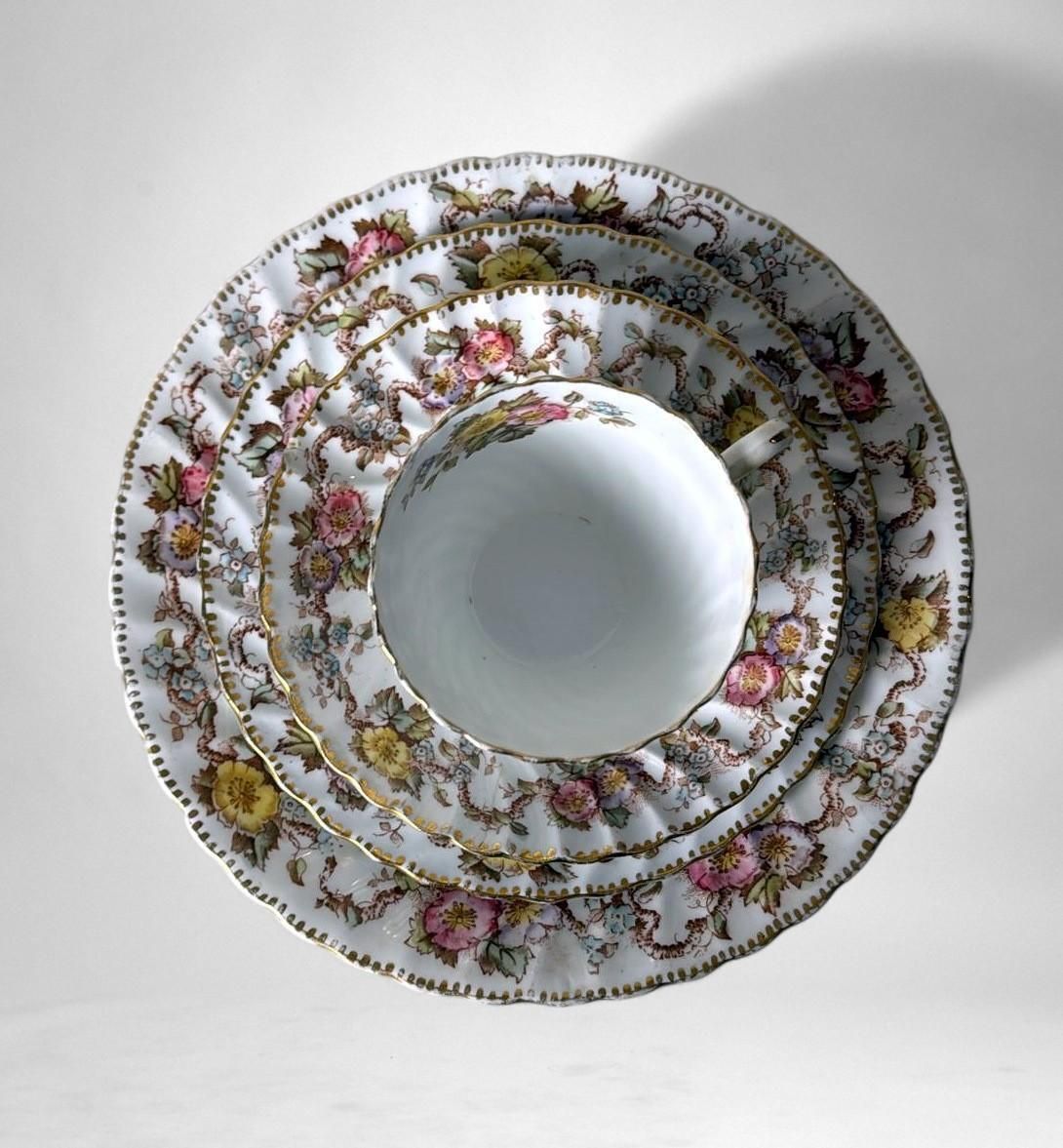 Staffordshire Pair Of Coffee/Tea Cups With Saucers And Dessert Tray photo 781.0