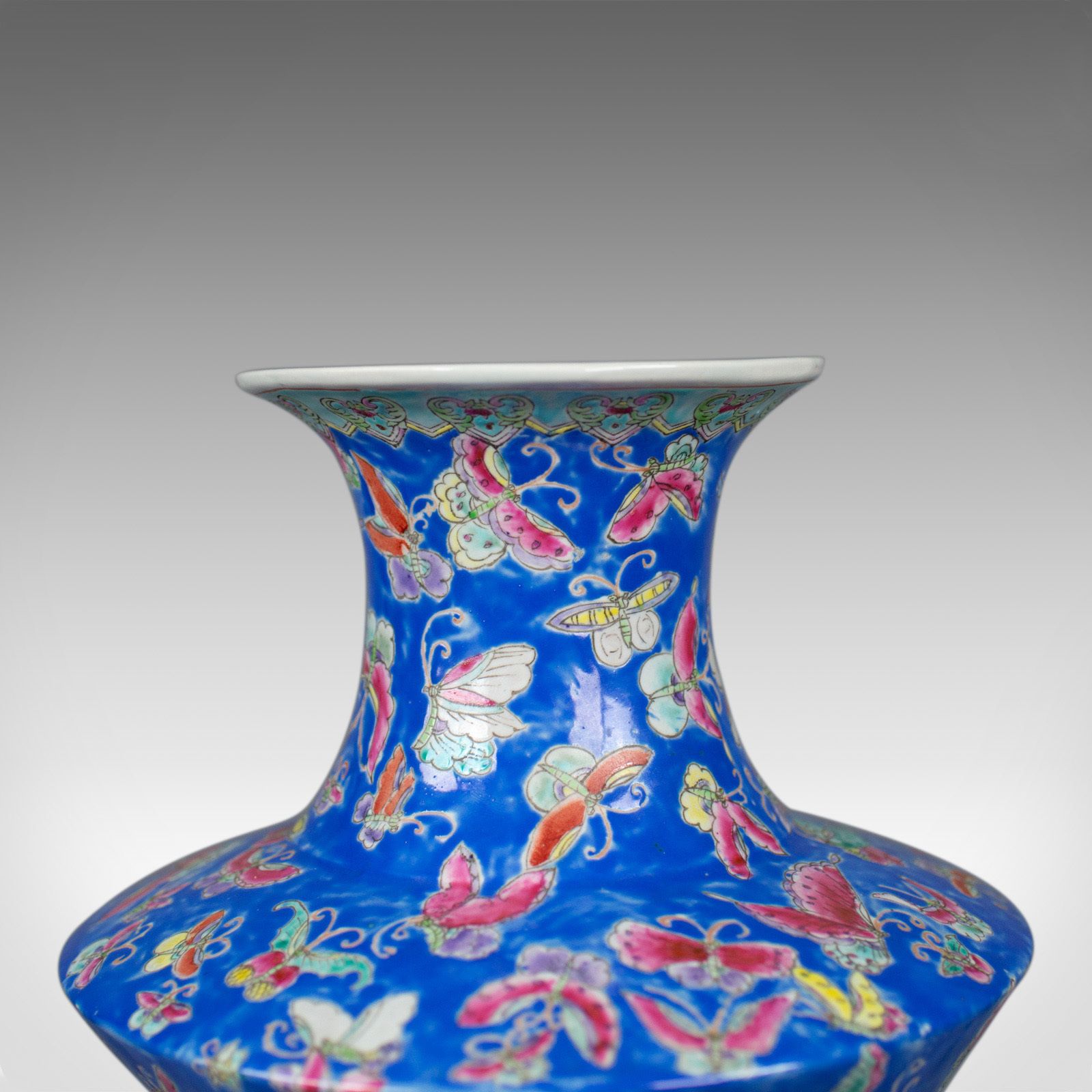 Oriental Flower Vase, Decorative, Ceramic, Butterflies, 20th Century photo for sale