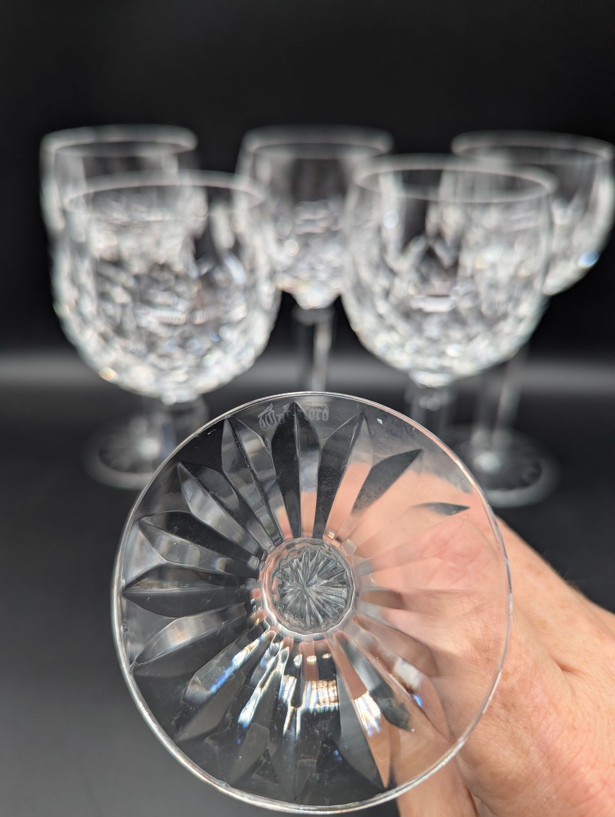 Set Of Six Waterford Crystal ‘Lismore’ Hock Wine Glasses — Signed — Perfect Condition photo for sale