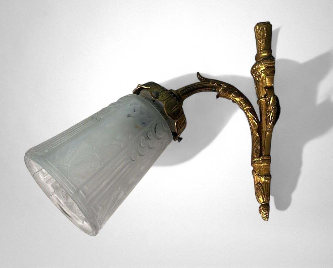 Art Nouveau Art Deco Pair Of Gilt Bronze And Cut Glass Wall Sconces photo buy