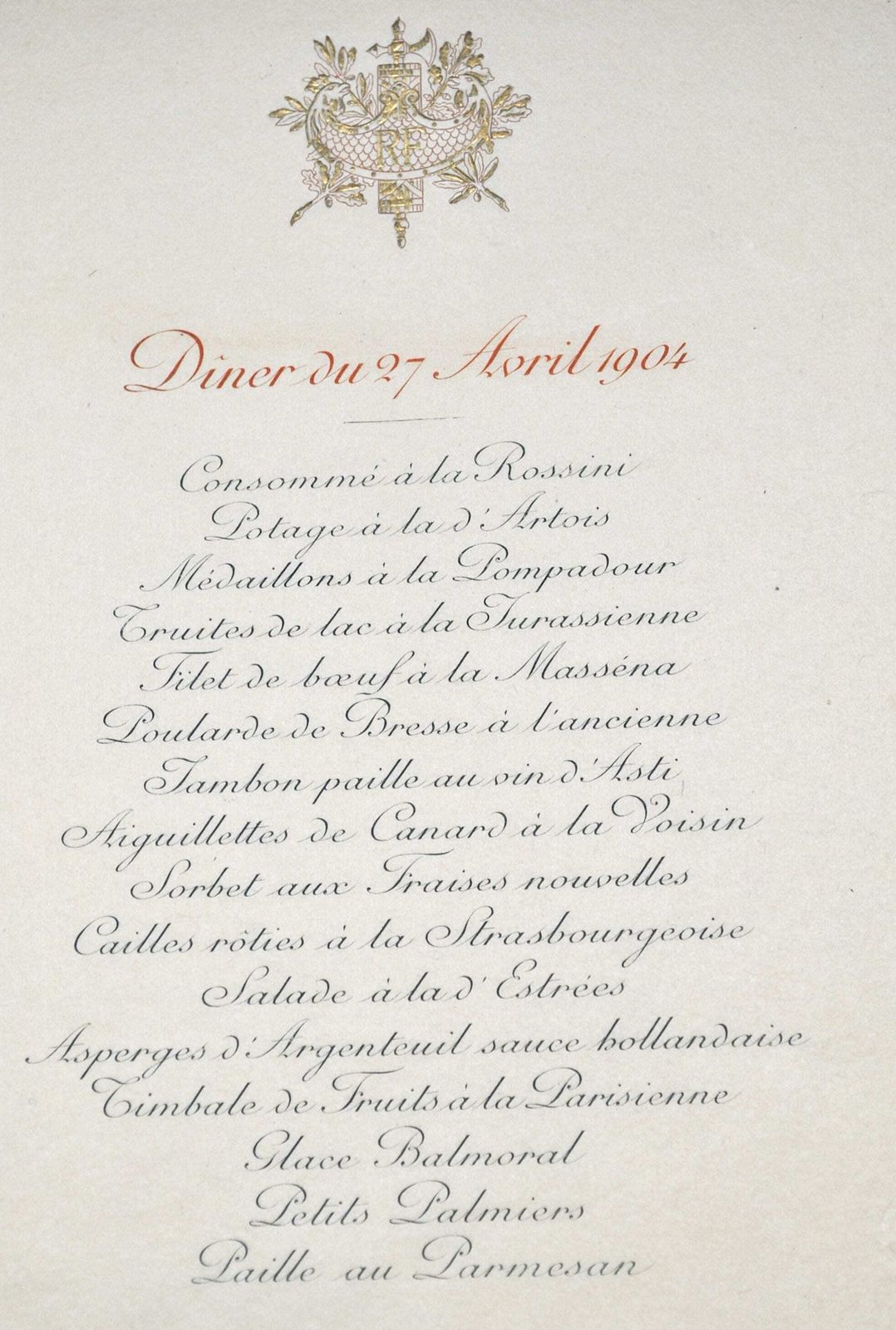 Antique Royal Dinner Menu 1904 King Queen Italy Palazzo Farnese Rome Rare photo for sale