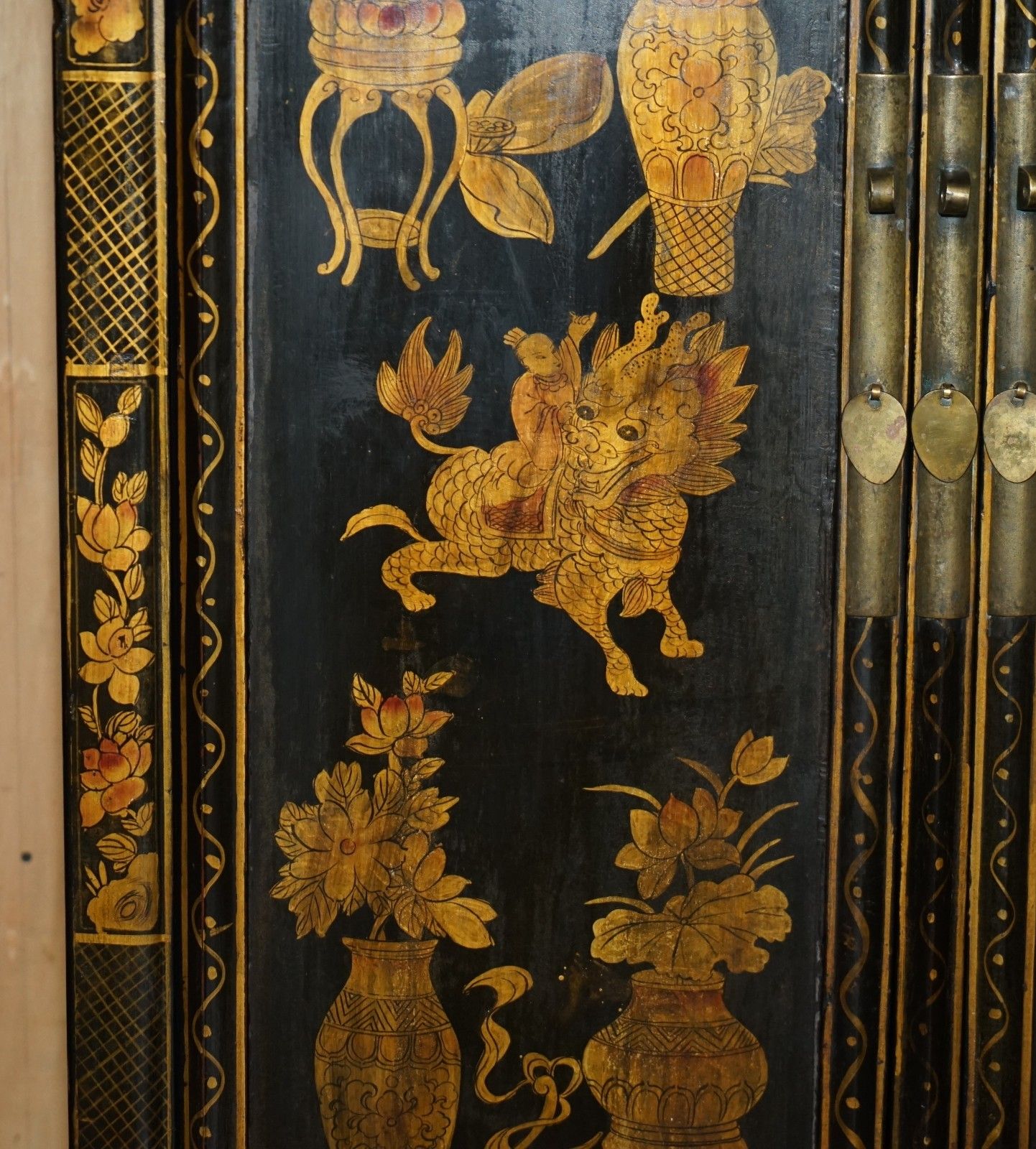 photo furniture Chinese Export Chinoiserie Circa 1920 Painted Lacquered Wedding Cabinet Wardrobe