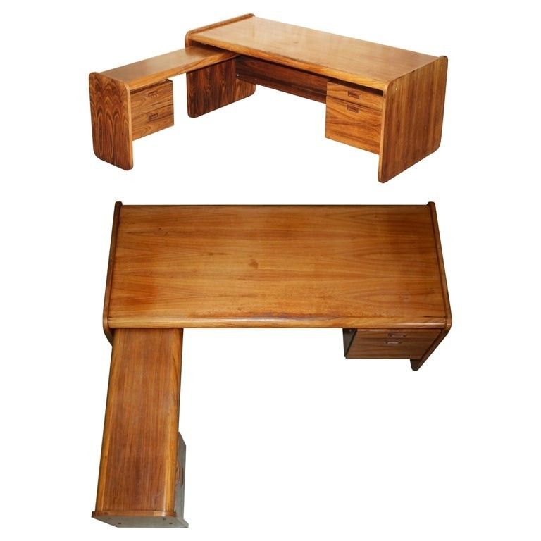 Danish Mid Century Brazilian Wood Office Left Corner Desk Part Of Large Suite
