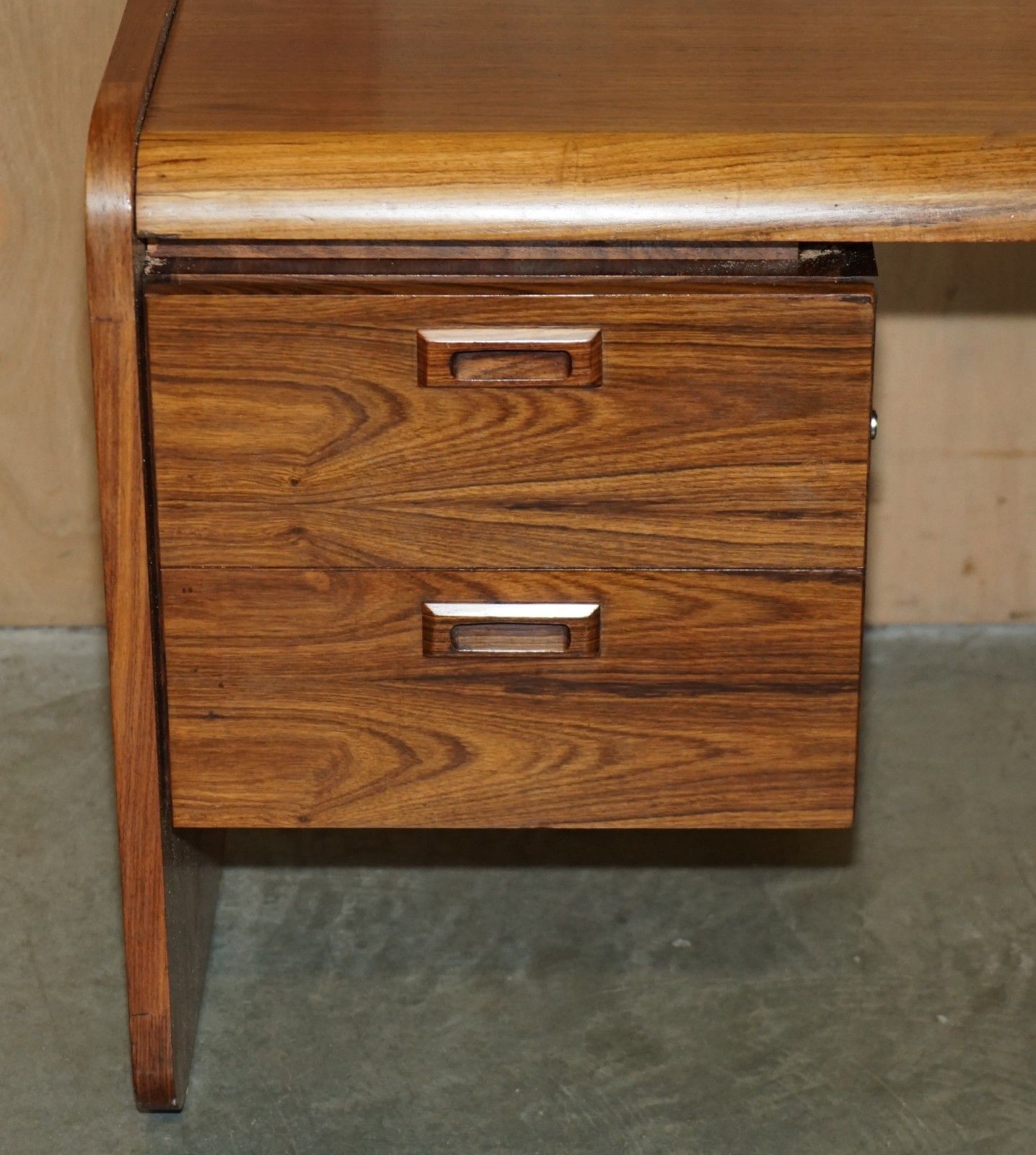 photo buy Danish Mid Century Brazilian Wood Office Left Corner Desk Part Of Large Suite