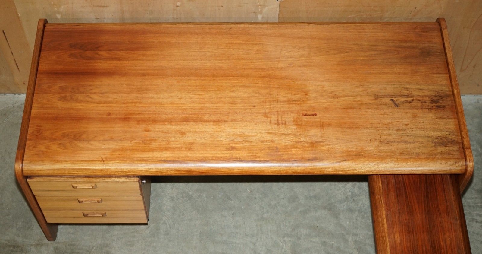 Danish Mid Century Modern Brazilian Wood Office Right Corner Desk Part Of Suite photo buy