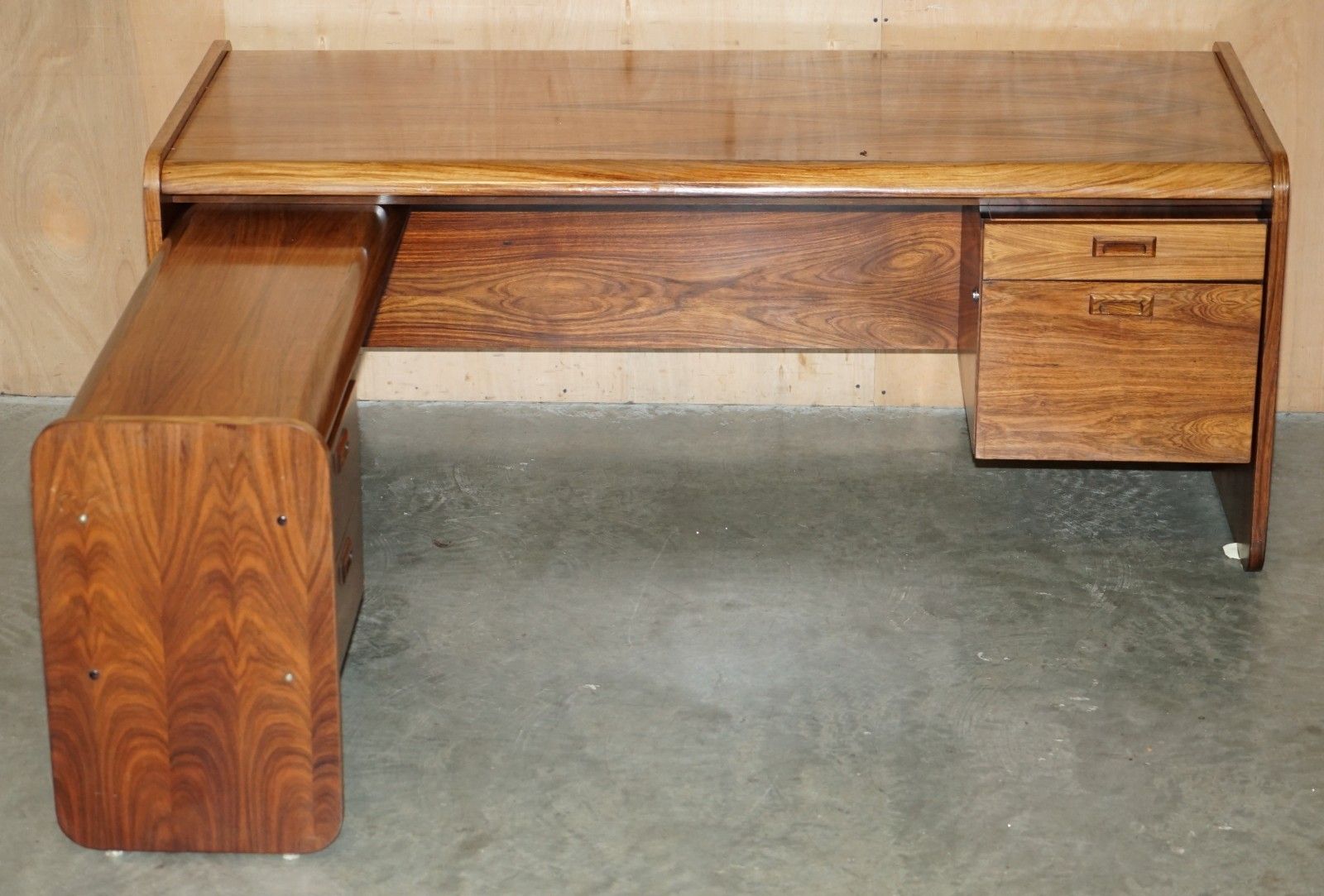 Danish Mid Century Modern Brazilian Wood Office Left Corner Desk Part Of Suite photo for sale