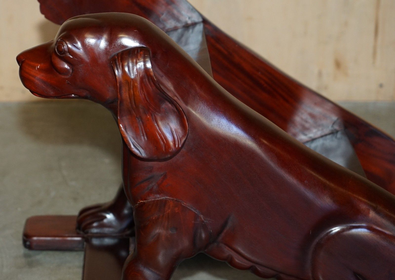 Pair Of Deep Mahogany Library Steps Depicting Ornately Carved Dogs To The Sides photo buy