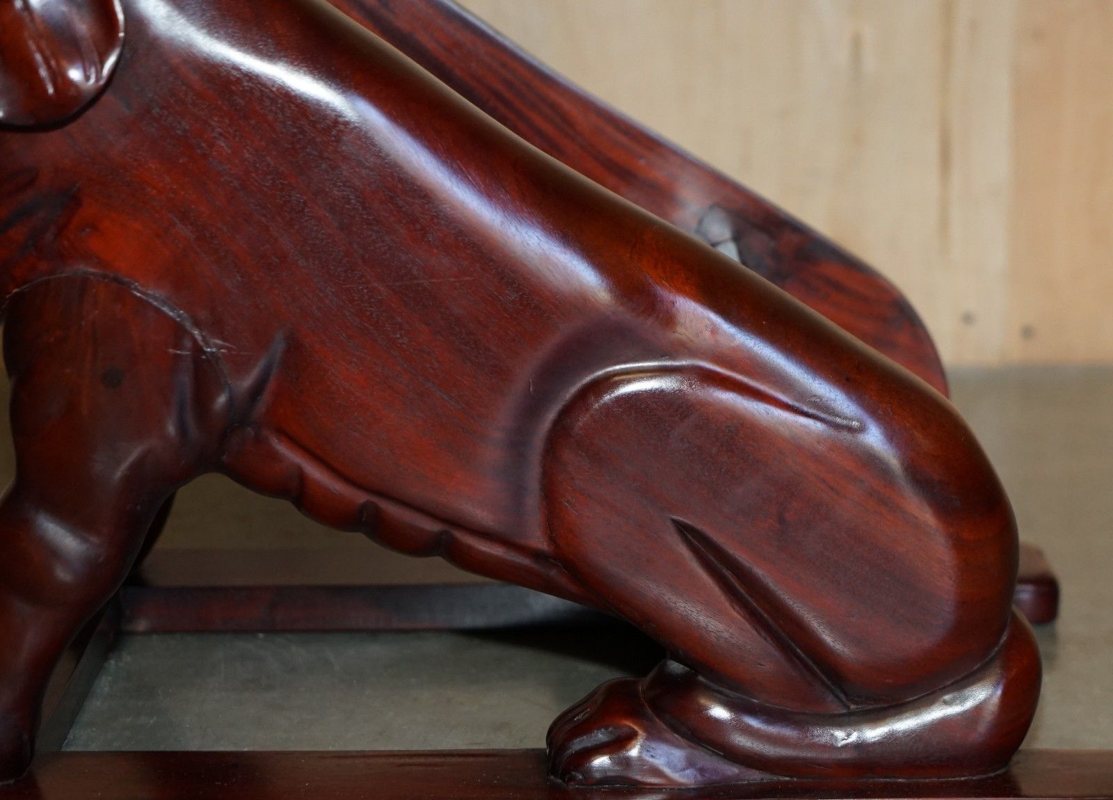 Pair Of Deep Mahogany Library Steps Depicting Ornately Carved Dogs To The Sides photo vintage