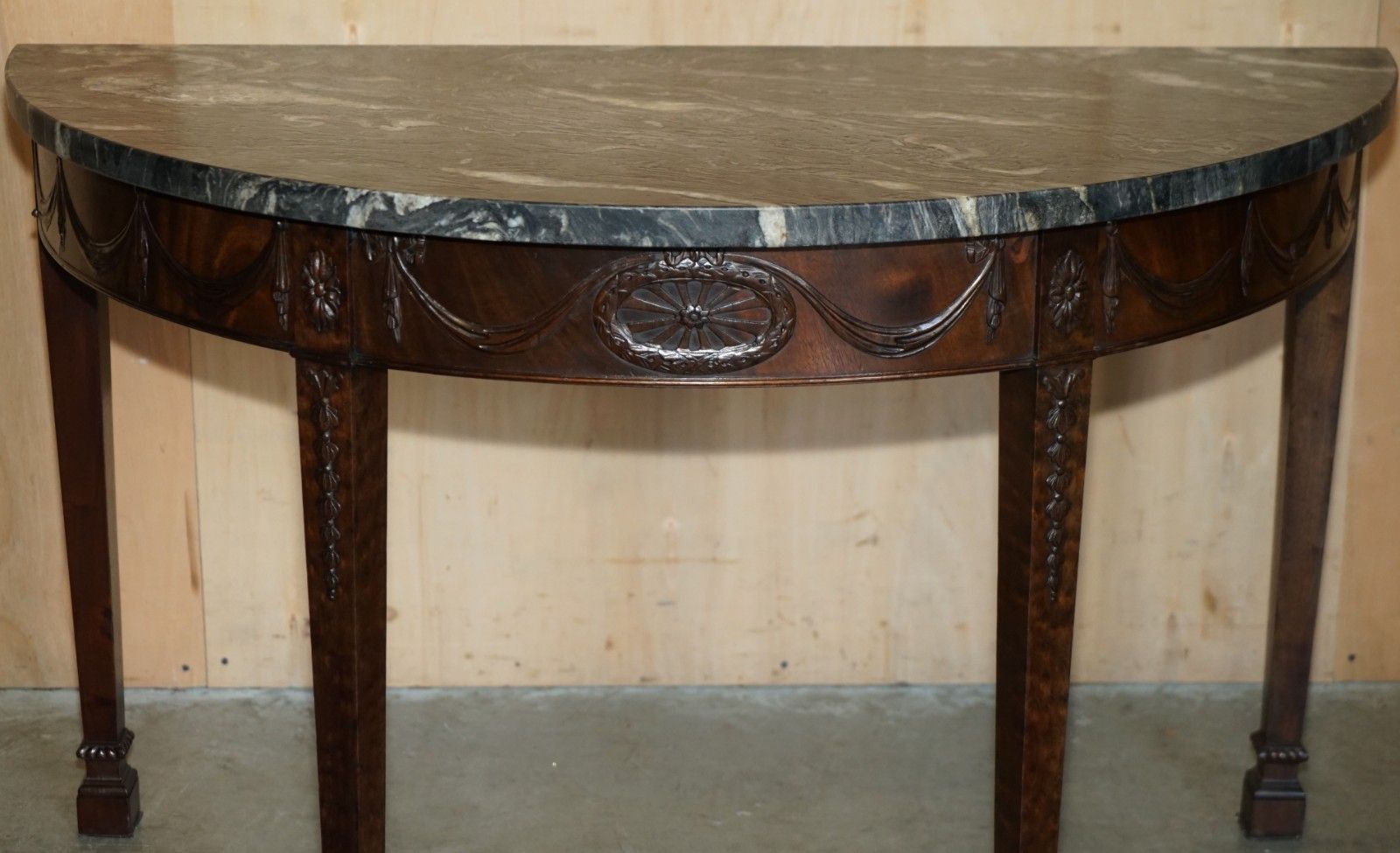 Pair Of 19th Century Mahogany Adams Demi Lune Wabi Sabi Marble Console Tables photo 8950.0