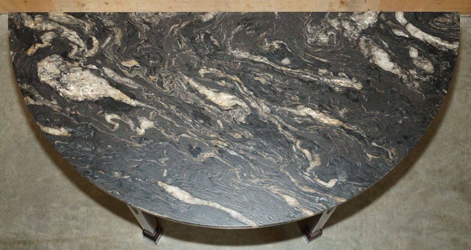 photo buy Pair Of 19th Century Mahogany Adams Demi Lune Wabi Sabi Marble Console Tables