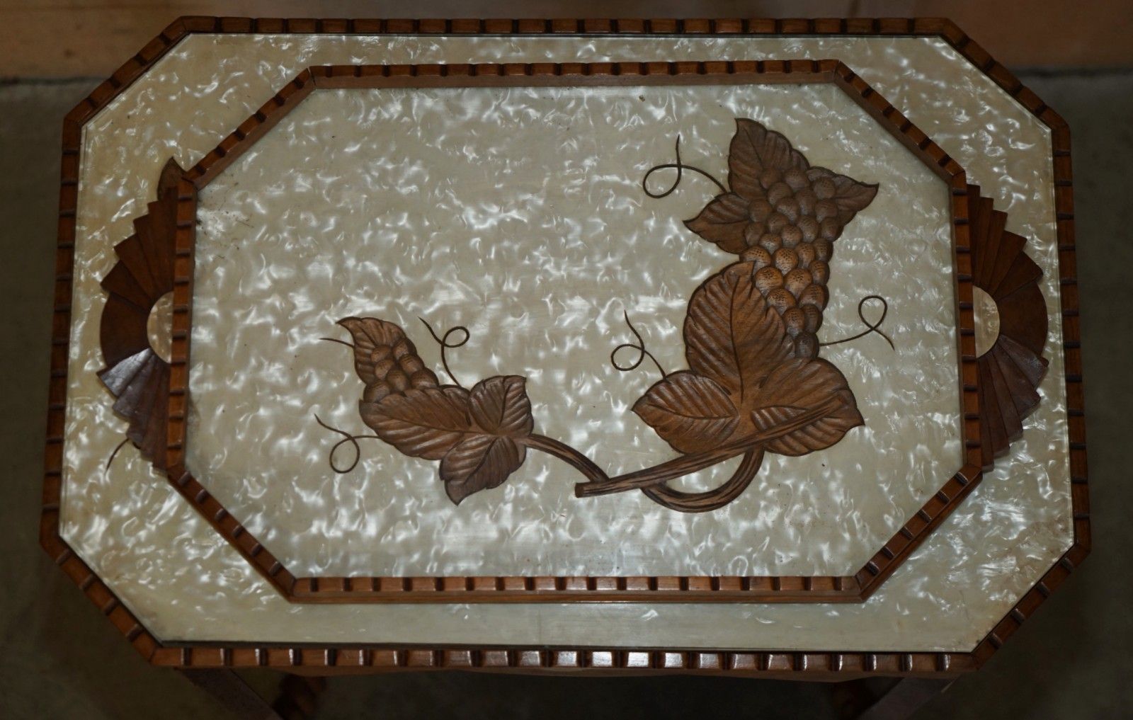 Art Deco Circa 1920's Mother Of Pearl Walnut Tray Table With Removable Tray photo Home Decor