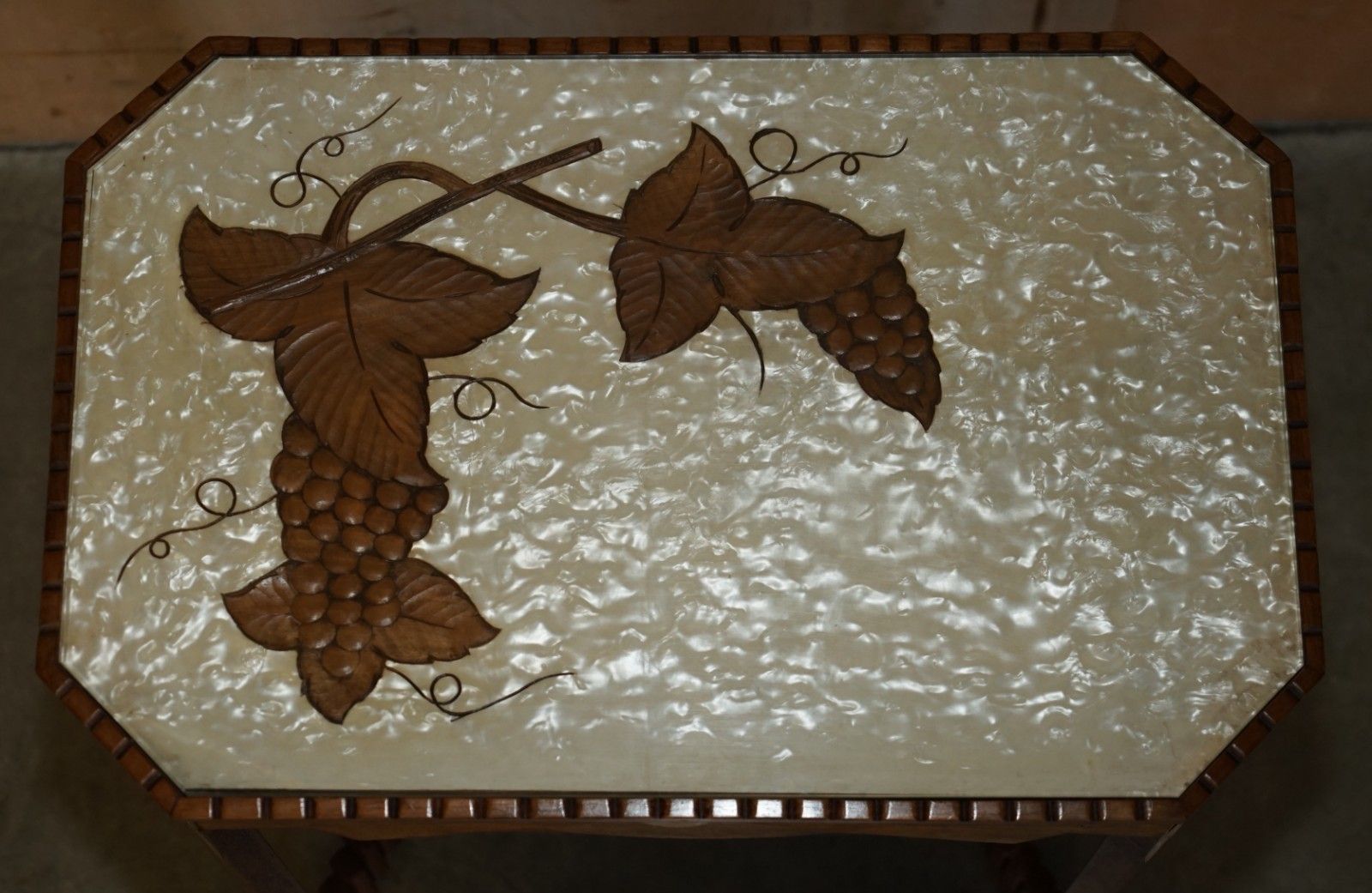 photo furniture Art Deco Circa 1920's Mother Of Pearl Walnut Tray Table With Removable Tray