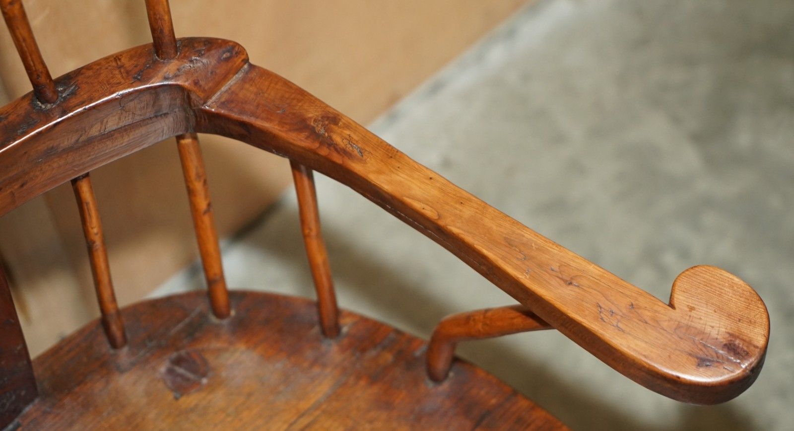 Furniture Rare Antique 18th Century Yew & Oak Windsor Armchair Primate Design Stick Back photo