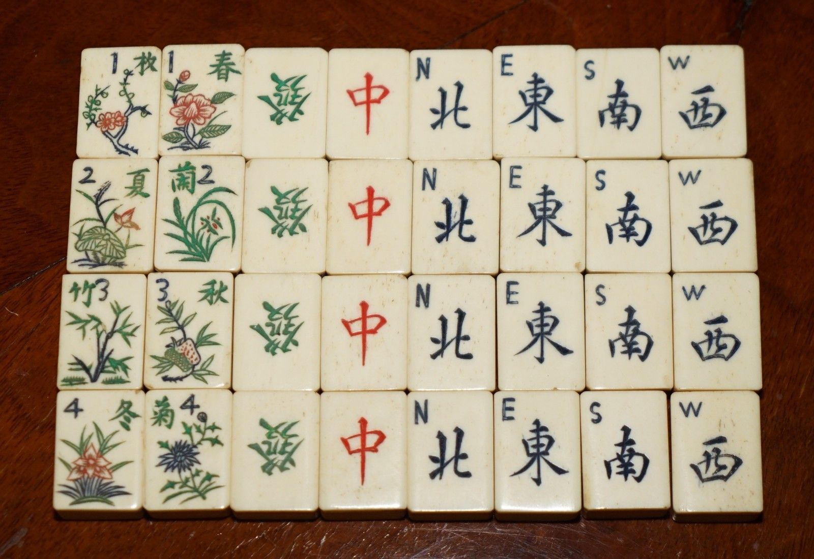 Antique Circa 1920 Chinese Mahjong Set + Counters In Original Amboyna Wood Case photo 1495.0