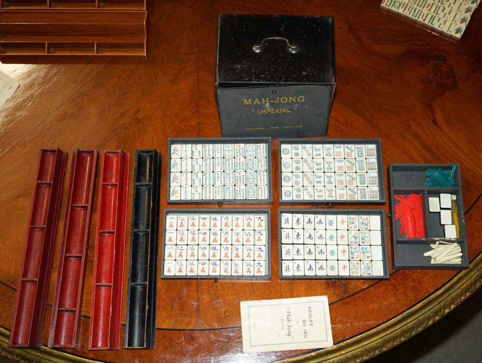 Antique Circa 1950's Chinese Imperial Mahjong Set With The Original Racks photo furniture