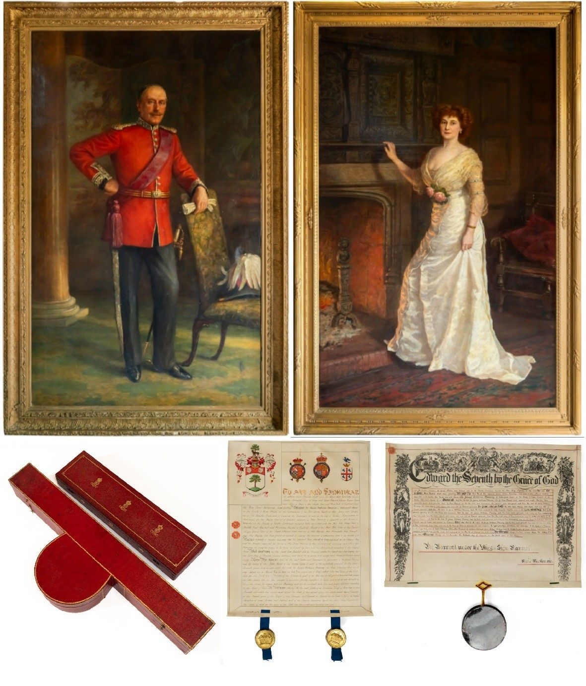 Pair Of 7'9 Feet Tall Henry Jamyn Brooks Paintings Sir James & Lady Flannery