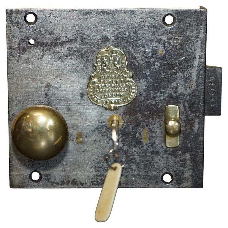 Stunning Antique Victorian Restored Brass Chubb And Son Coat Of Arms Door Lock