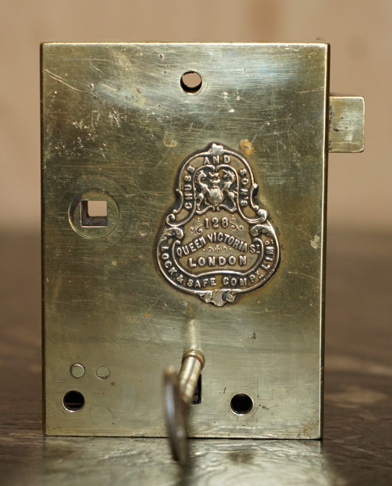 Stunning Antique Victorian Restored Brass Chubb And Son's Coat Of Arms Door Lock photo furniture