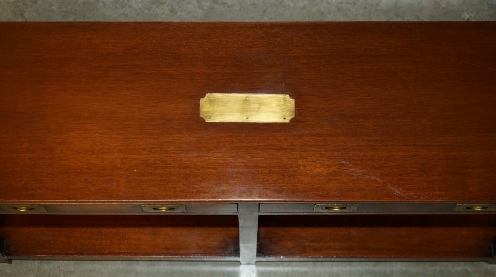 Stunning Harrods London Kennedy Twin Drawer Military Campaign Console Table photo vinterior