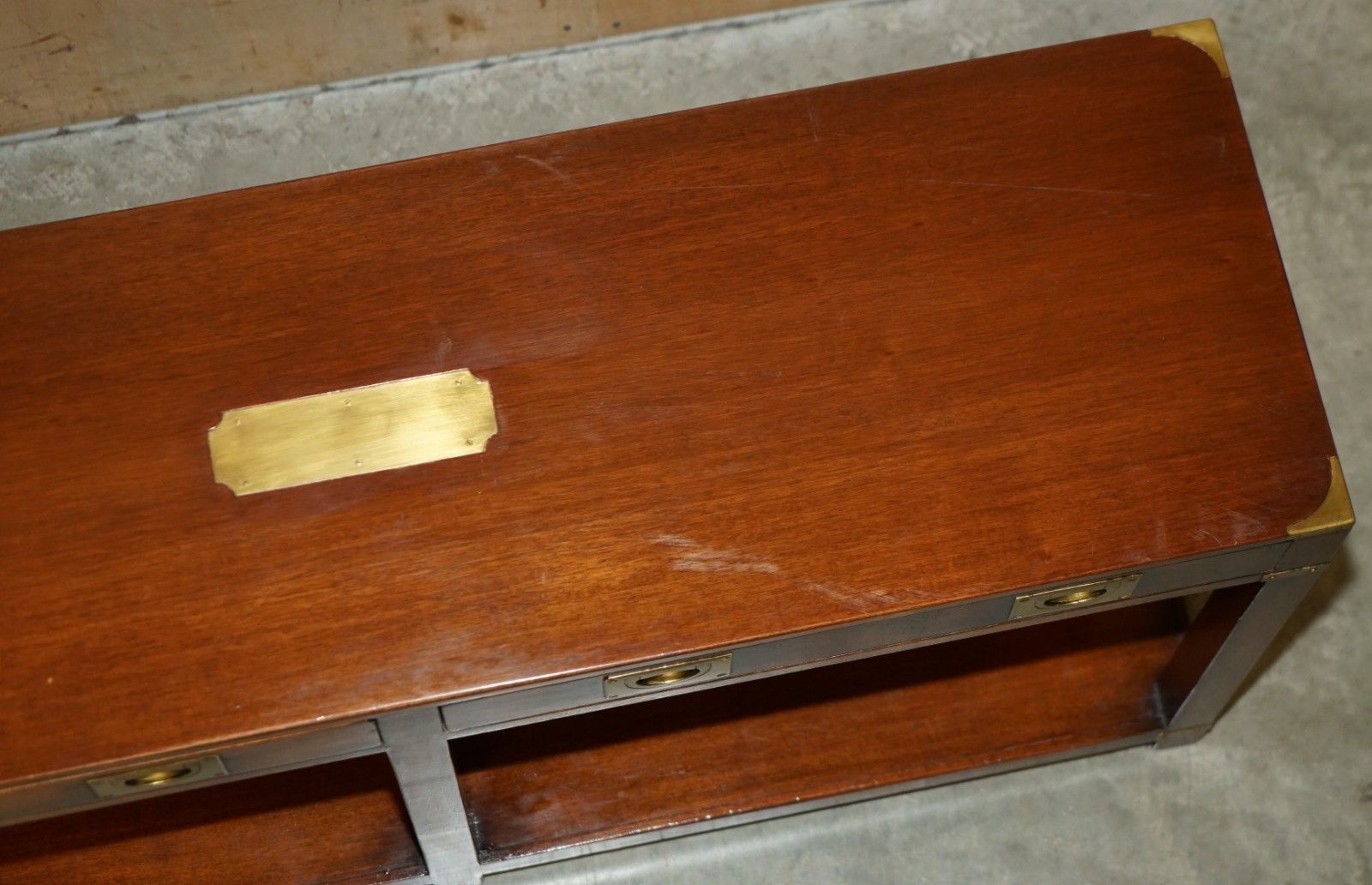Stunning Harrods London Kennedy Twin Drawer Military Campaign Console Table photo buy